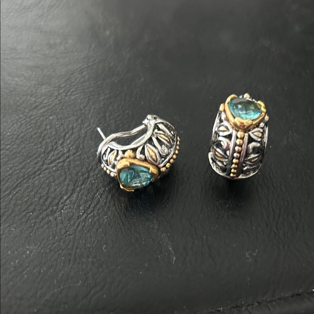 Elegant Silver and Gold Earrings with Blue Accents